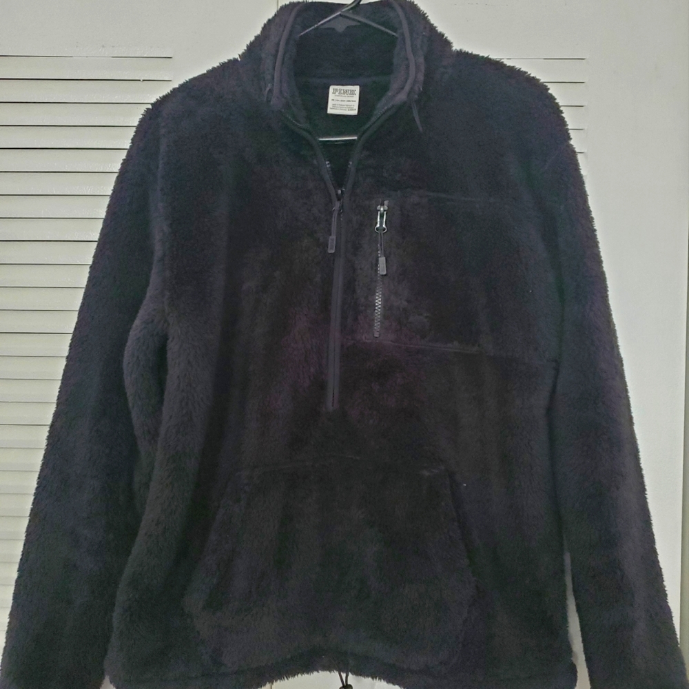 PINK - Teddy fleece, black, boyfriend pullover jacket.
